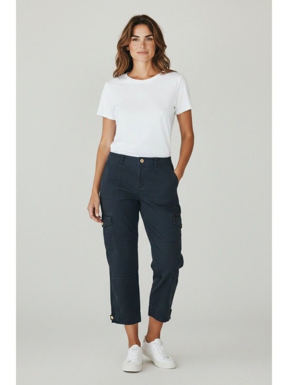Ralph Lauren Navy Blue Cropped Capri Cargo Utility Pants Size 4 Pockets Cotton